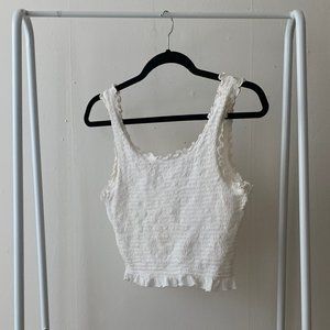 Floreat/Anthropologie white tank top with lettuce hem